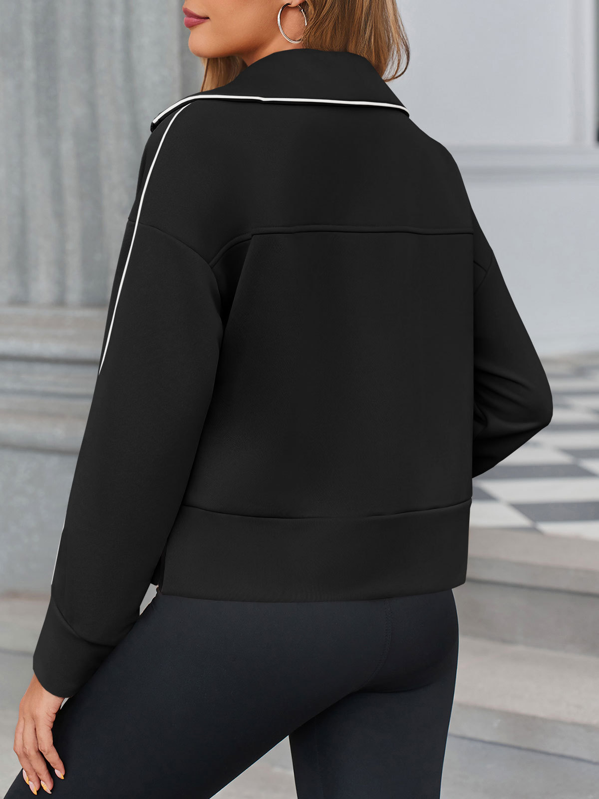 Casual Long Sleeve Half Zip Loose Fit Sweatshirt