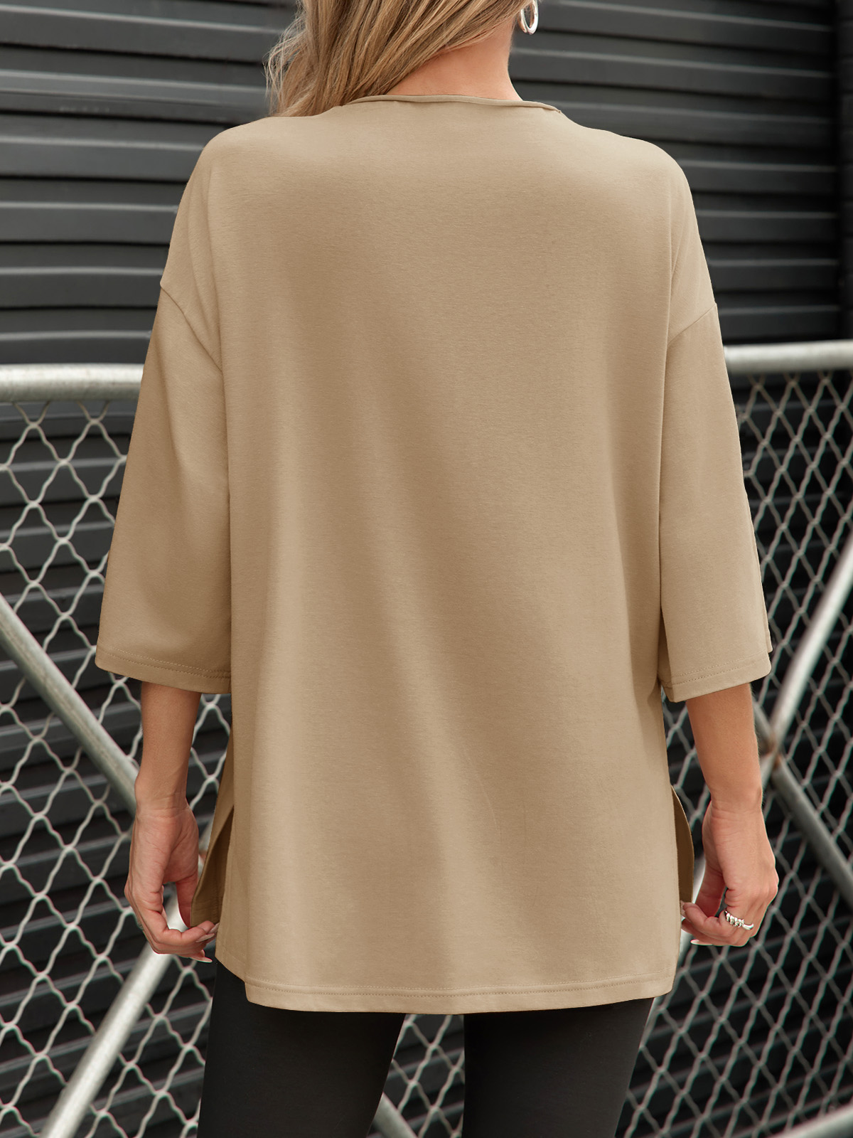 Casual Oversized 3/4 Sleeve Summer Loose Side Slit T Shirts