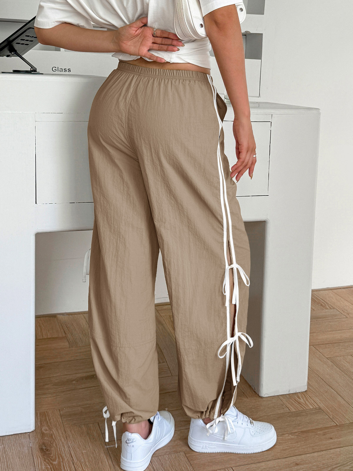 Elastic Waist Bow Tie Y2K Wide Leg Baggy Sweatpants