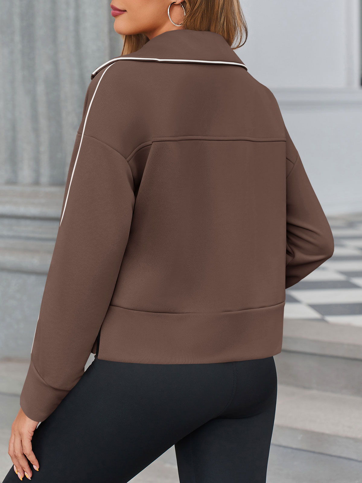 Casual Long Sleeve Half Zip Loose Fit Sweatshirt