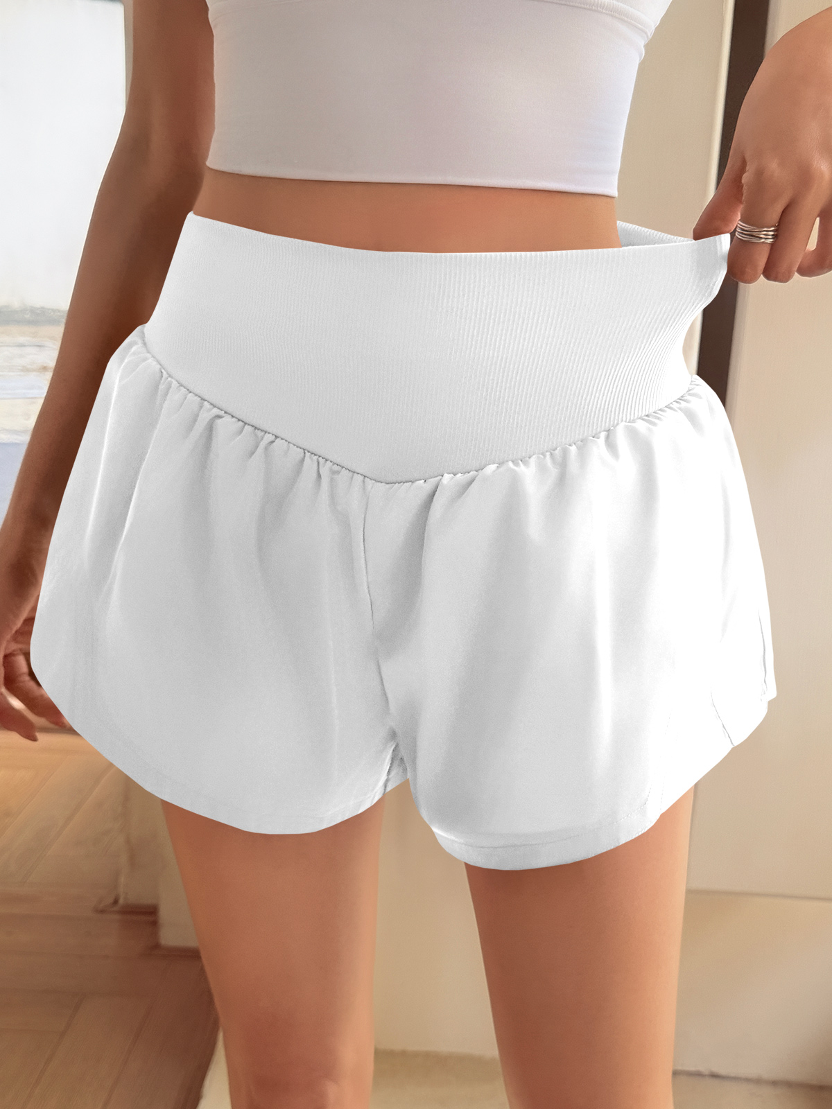 Workout 2 in 1 Elastic High Waisted Loose Active Running Shorts