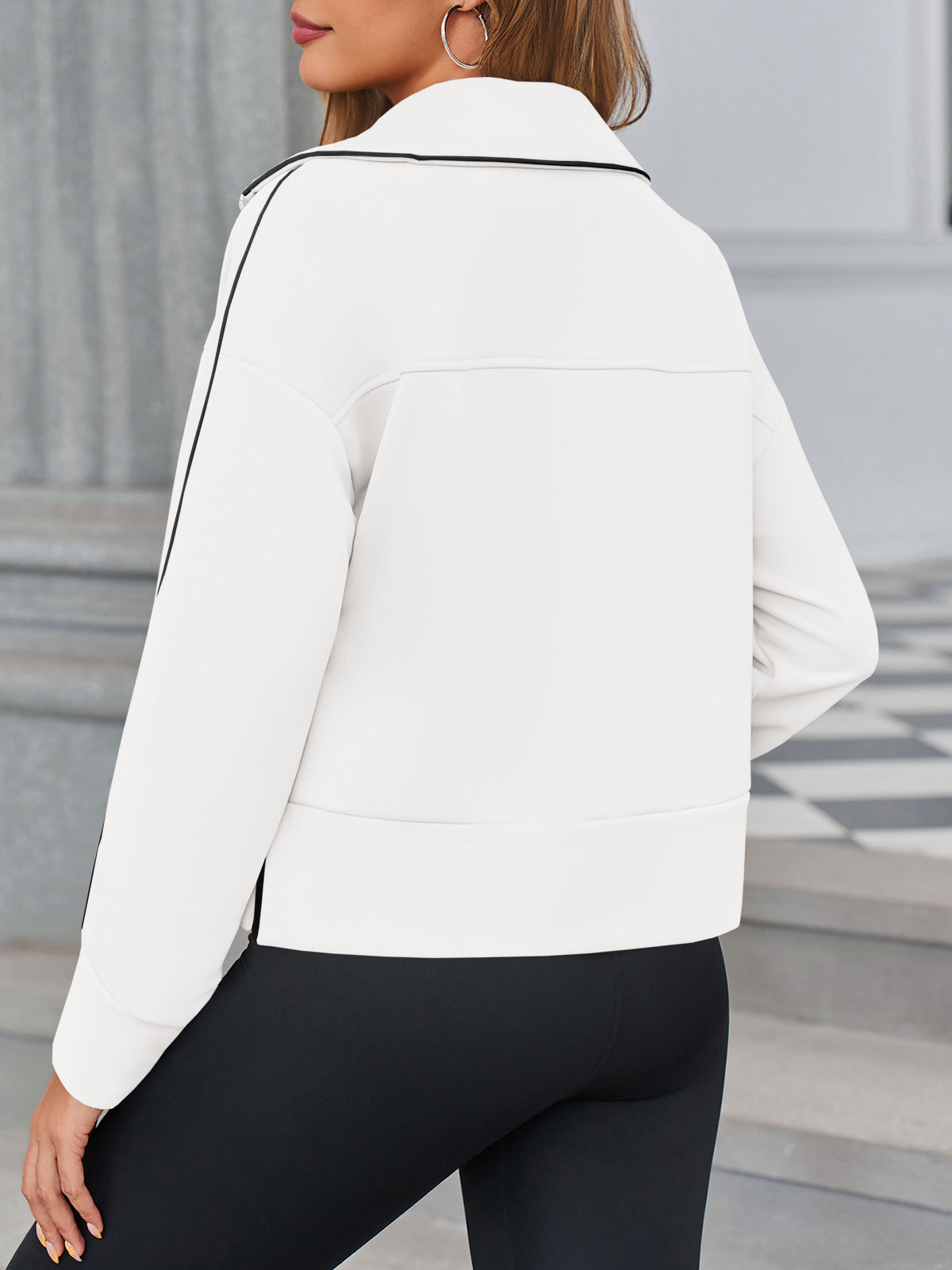 Casual Long Sleeve Half Zip Loose Fit Sweatshirt