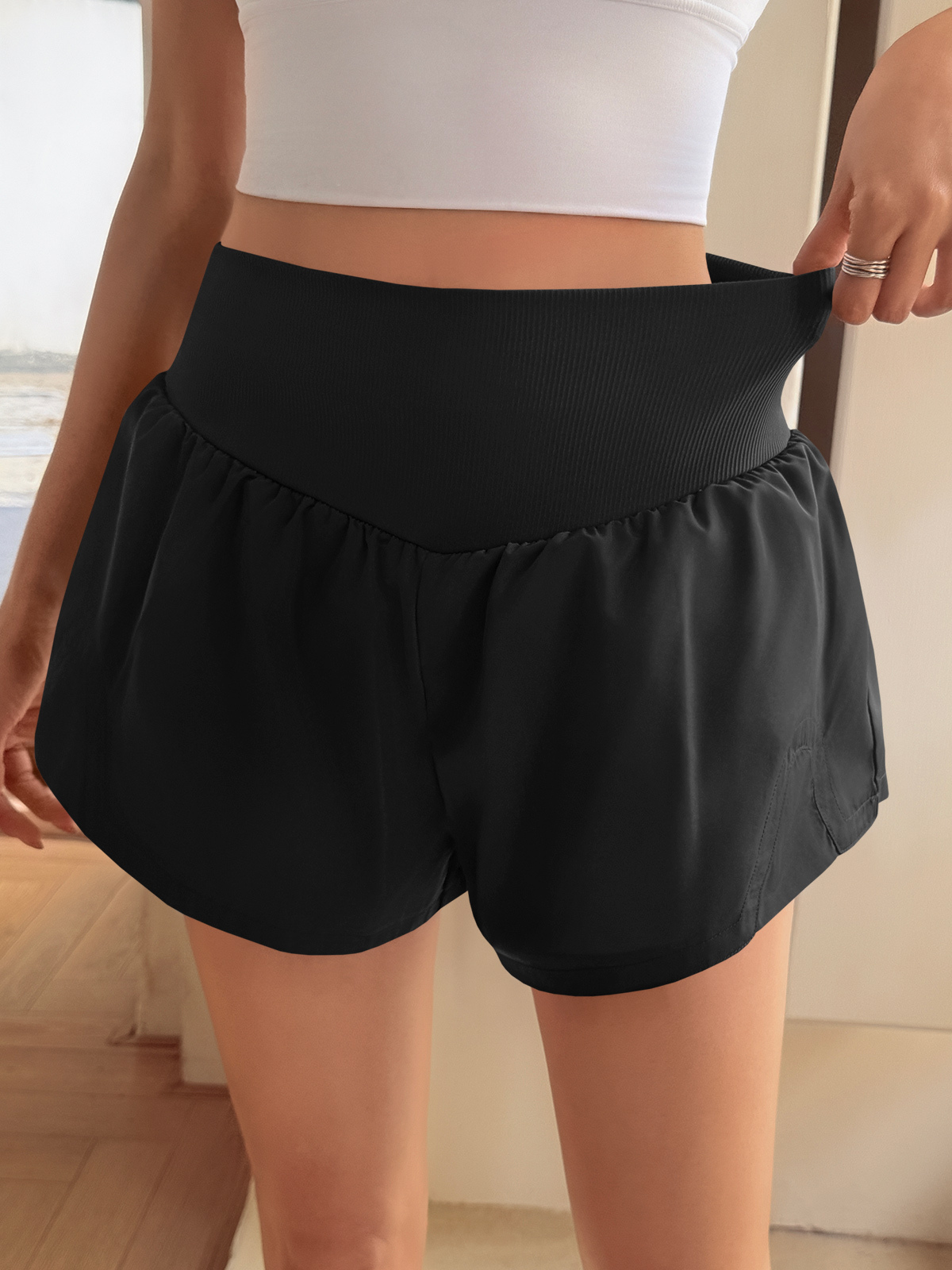 Workout 2 in 1 Elastic High Waisted Loose Active Running Shorts