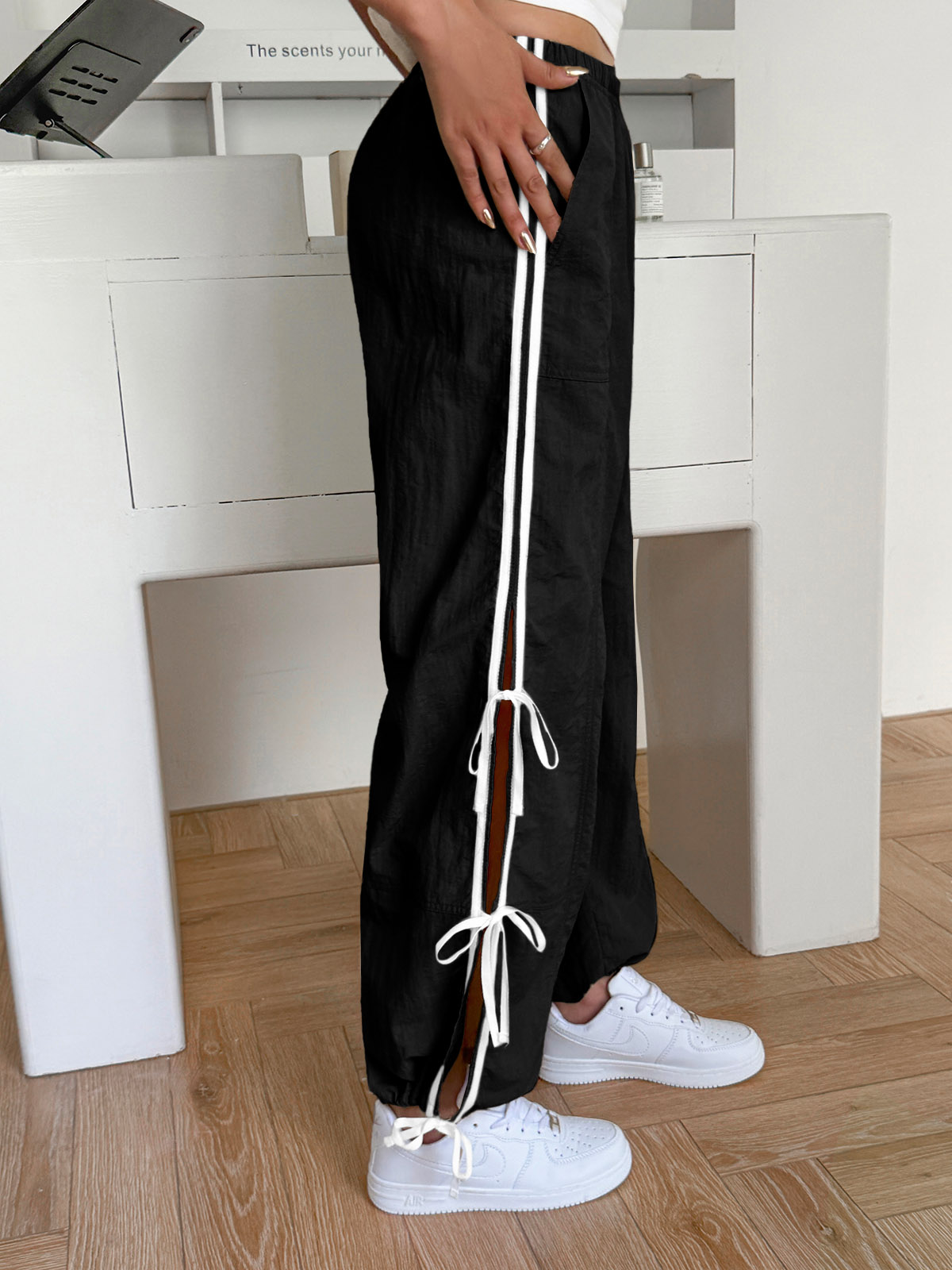 Elastic Waist Bow Tie Y2K Wide Leg Baggy Sweatpants