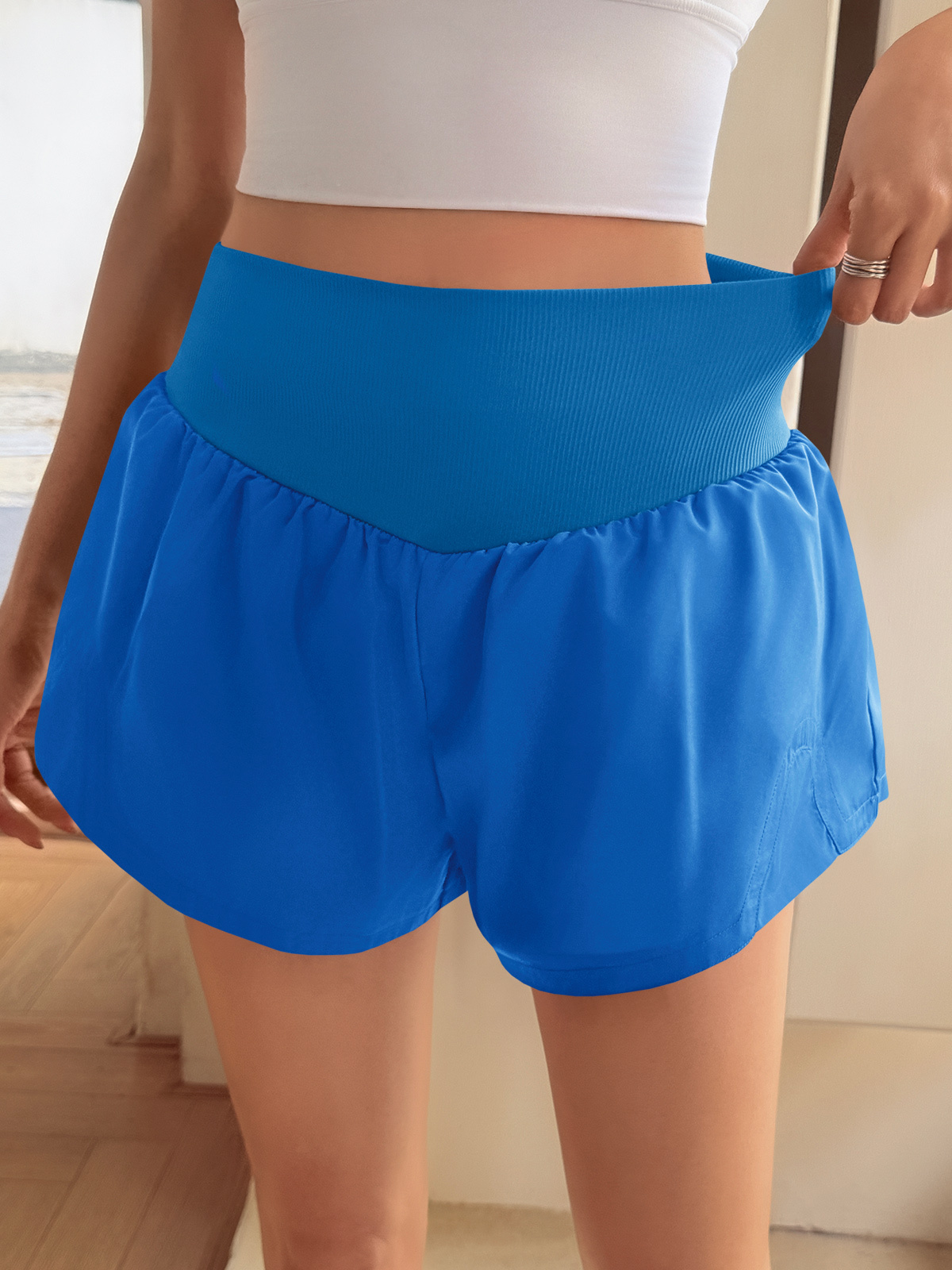 Workout 2 in 1 Elastic High Waisted Loose Active Running Shorts
