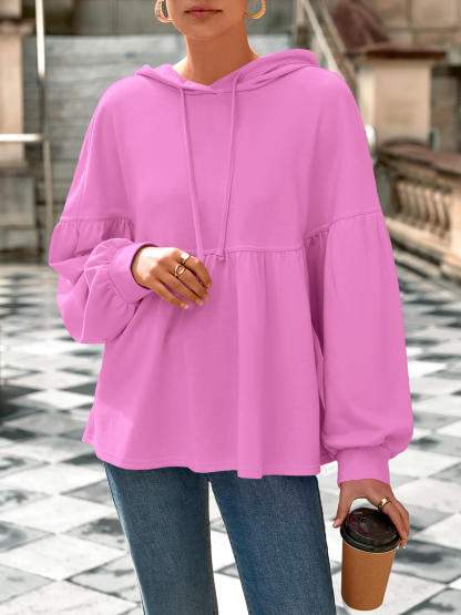 Lantern Long Sleeve Drawstring Peplum Hem Hoodies