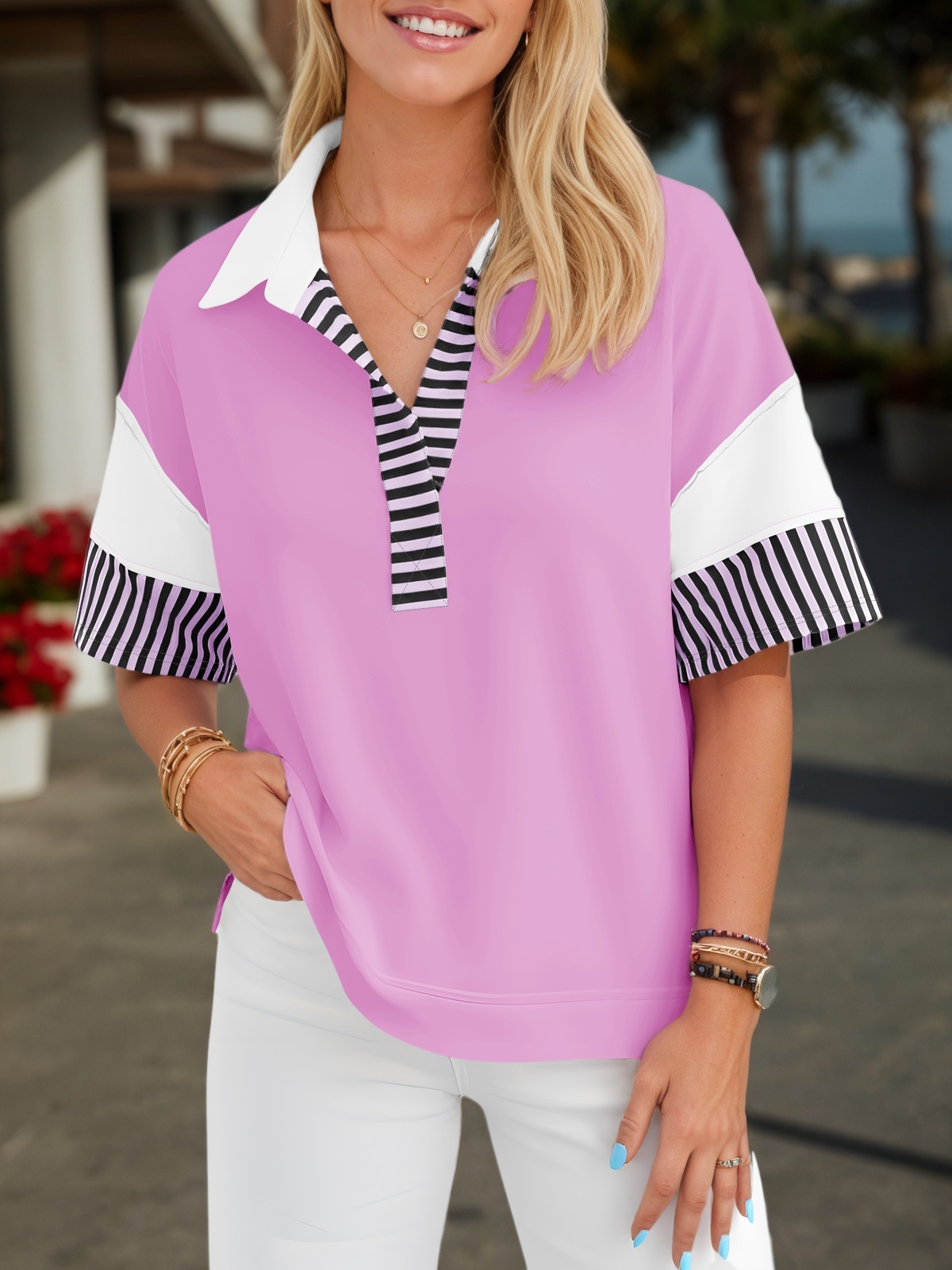 Short Sleeve Color Block Sweatshirts