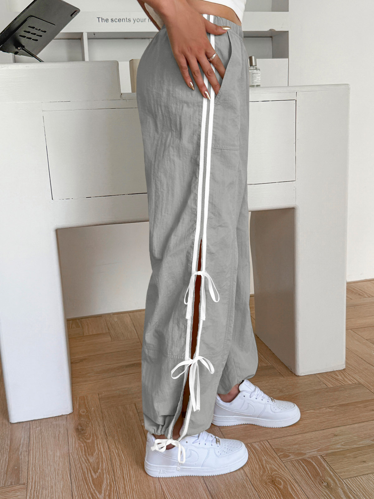 Elastic Waist Bow Tie Y2K Wide Leg Baggy Sweatpants