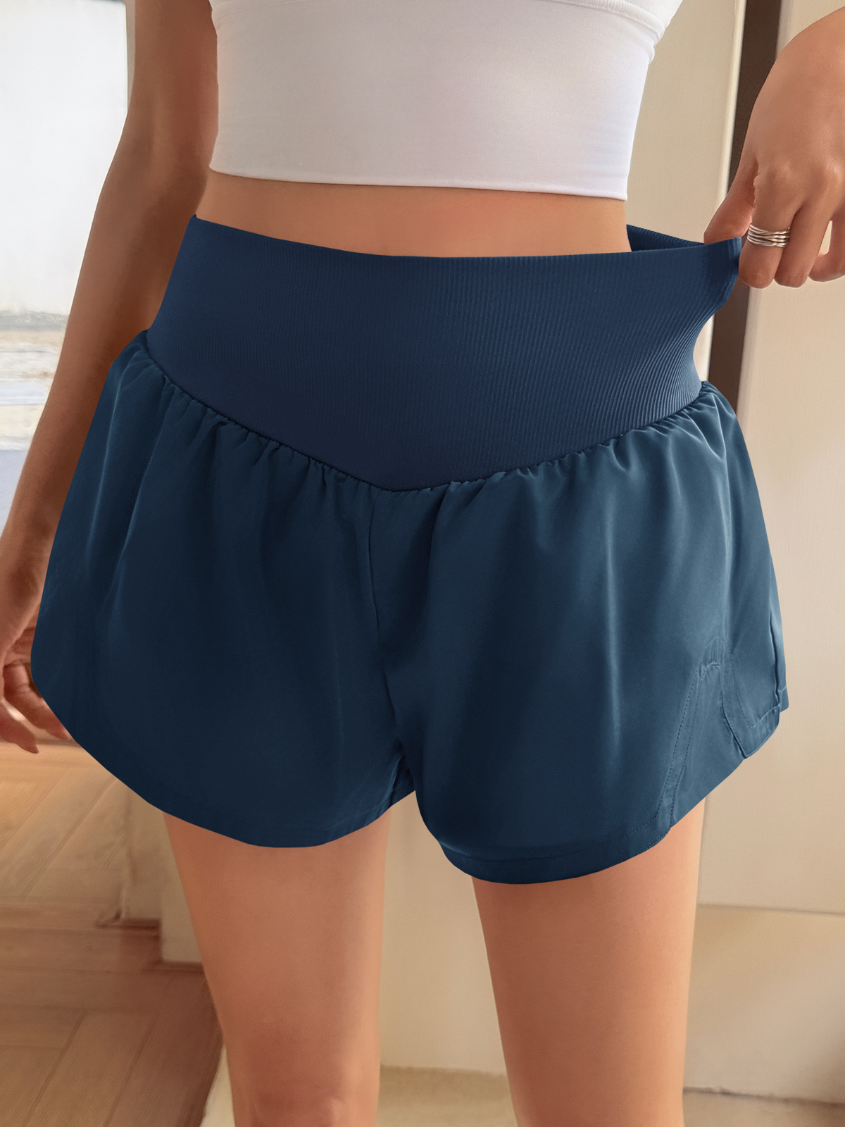 Workout 2 in 1 Elastic High Waisted Loose Active Running Shorts