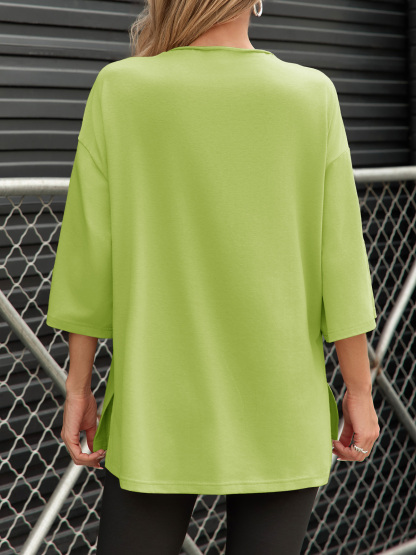 Casual Oversized 3/4 Sleeve Summer Loose Side Slit T Shirts
