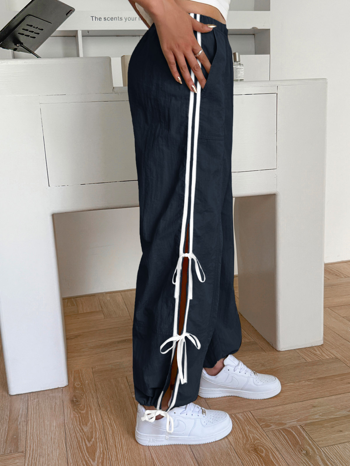 Elastic Waist Bow Tie Y2K Wide Leg Baggy Sweatpants