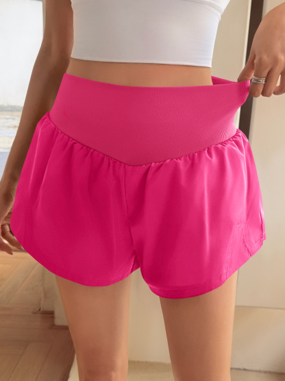 Workout 2 in 1 Elastic High Waisted Loose Active Running Shorts