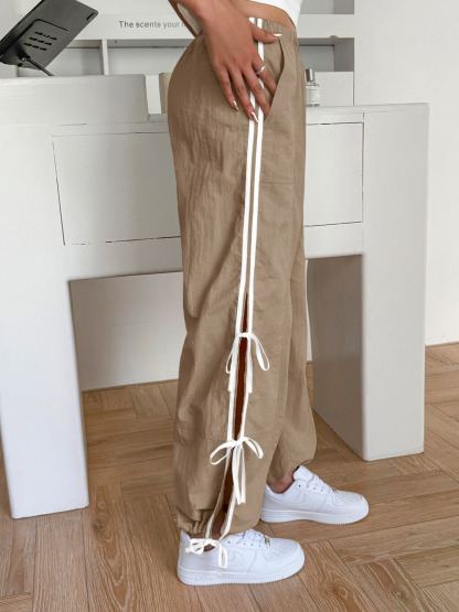 Elastic Waist Bow Tie Y2K Wide Leg Baggy Sweatpants