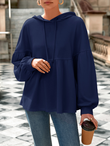 Lantern Long Sleeve Drawstring Peplum Hem Hoodies