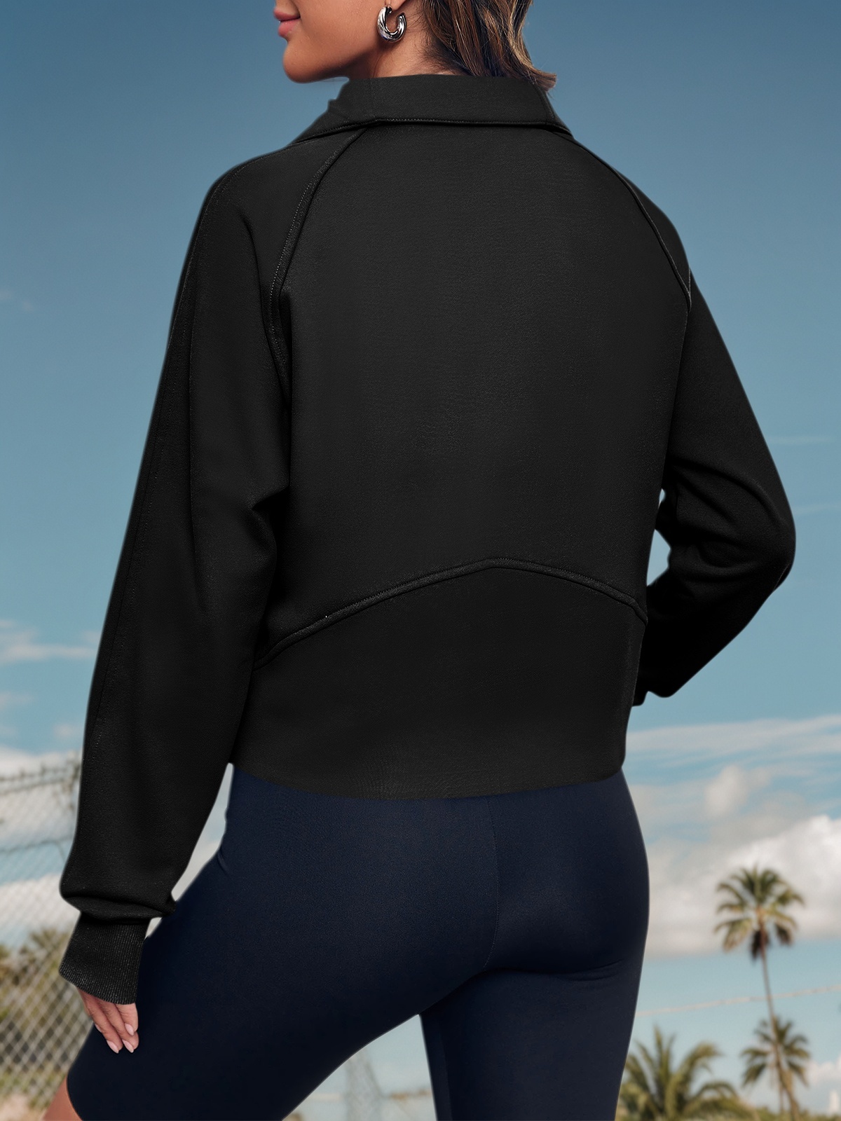 Half Zipper Crop Sweatshirts