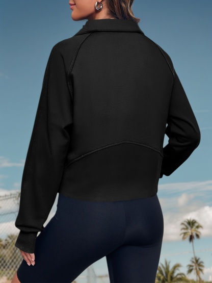 Half Zipper Crop Sweatshirts