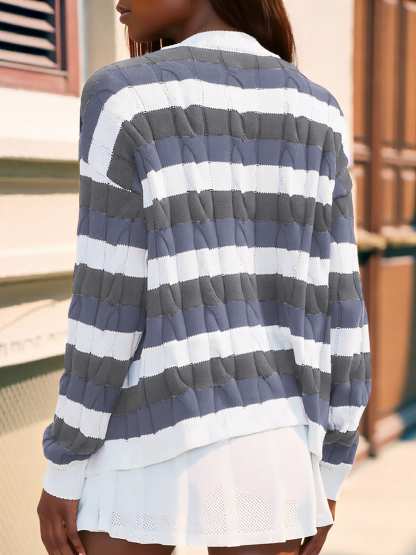 Striped Button Down Cardigan Sweaters