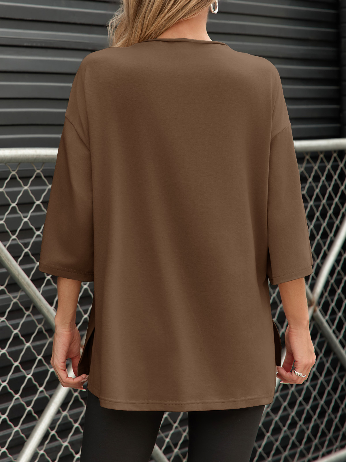 Casual Oversized 3/4 Sleeve Summer Loose Side Slit T Shirts