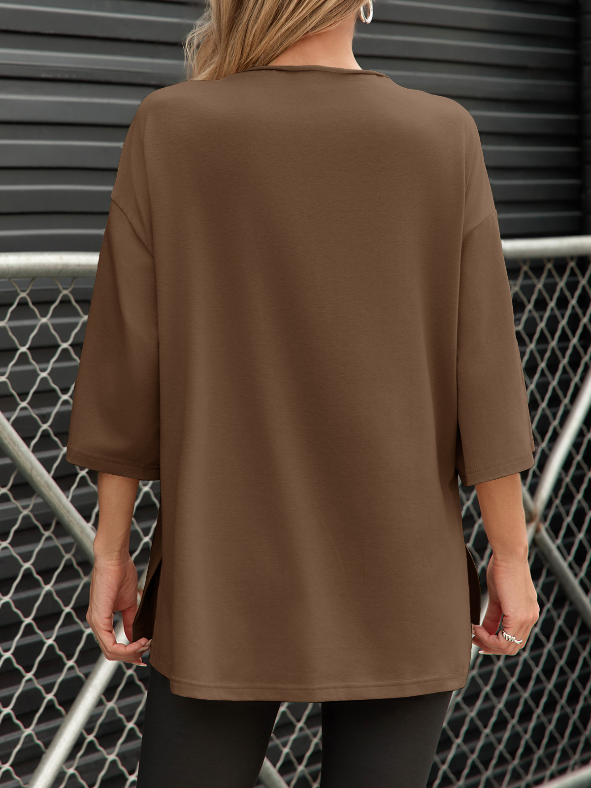 Casual Oversized 3/4 Sleeve Summer Loose Side Slit T Shirts