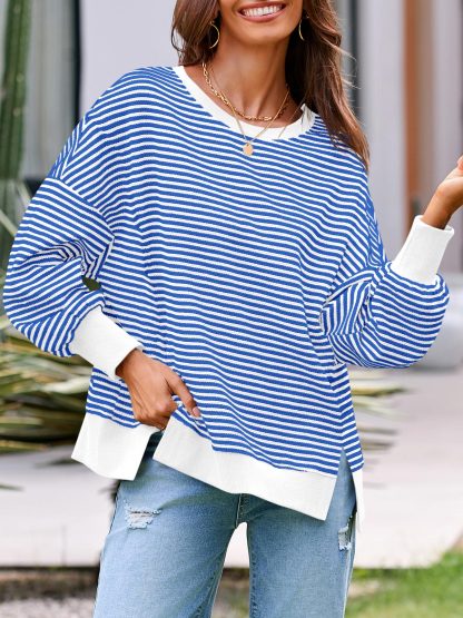 Women's Waffle Knit Long Sleeve Crewneck Oversized Sweatshirt