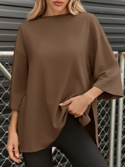 Casual Oversized 3/4 Sleeve Summer Loose Side Slit T Shirts