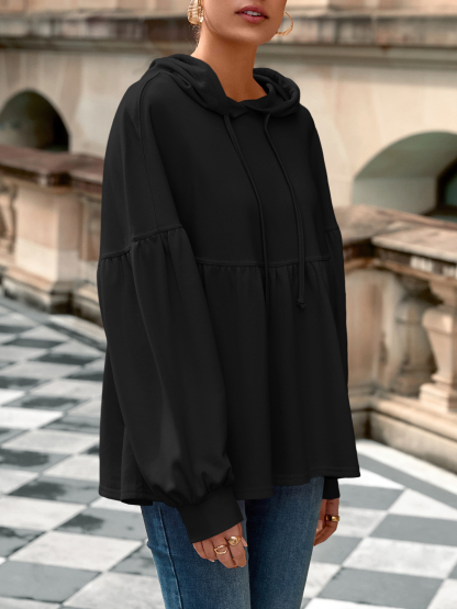Lantern Long Sleeve Drawstring Peplum Hem Hoodies
