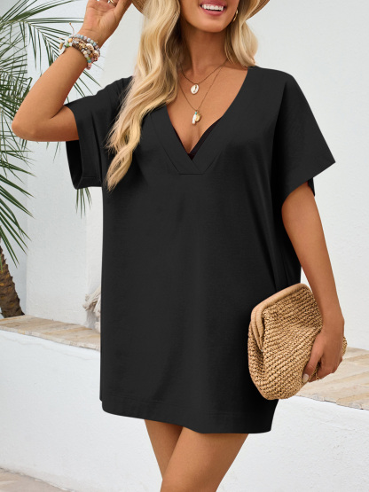 Womens Deep V Neck Swimsuit Coverup Dress