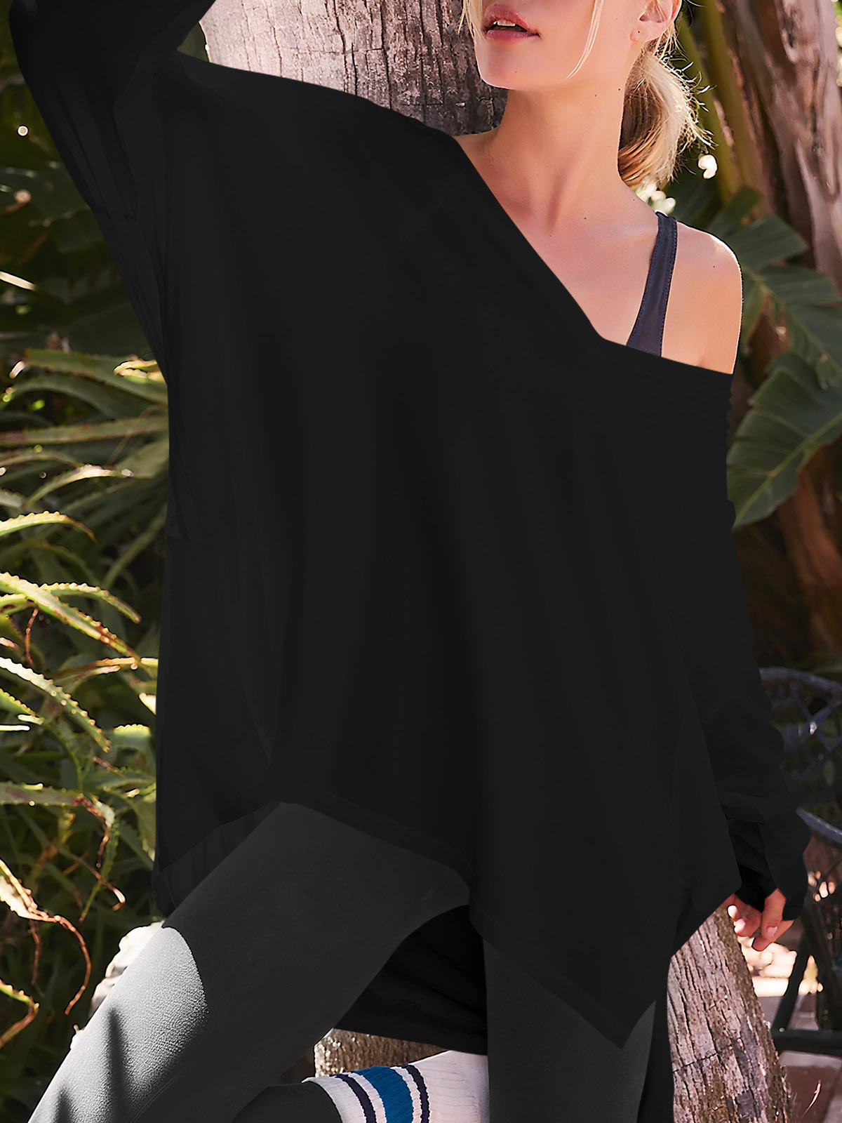 High Low V Neck Oversized Tunic Tops