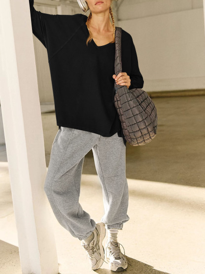 High Low V Neck Oversized Tunic Tops