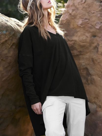 High Low V Neck Oversized Tunic Tops