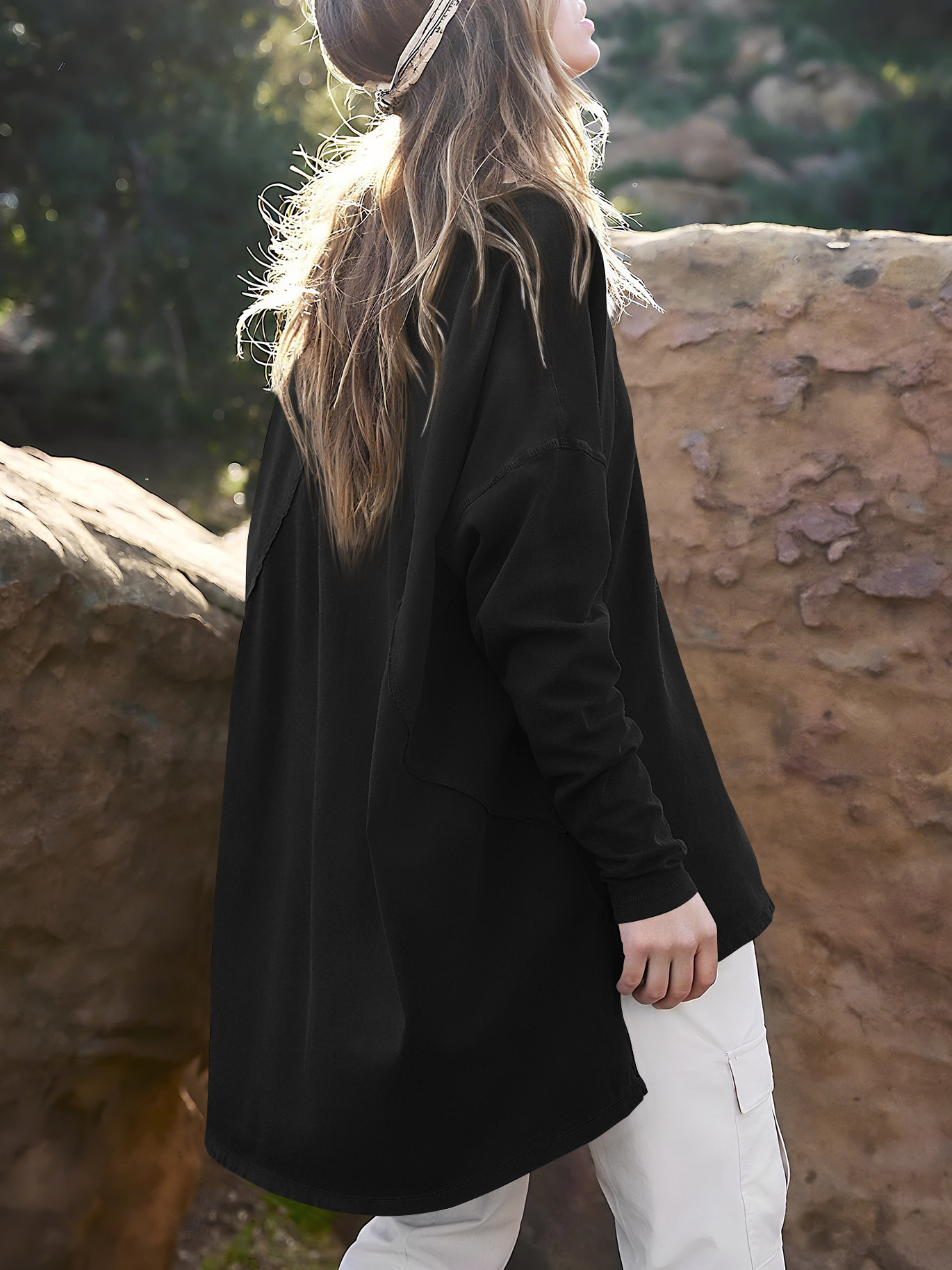 High Low V Neck Oversized Tunic Tops