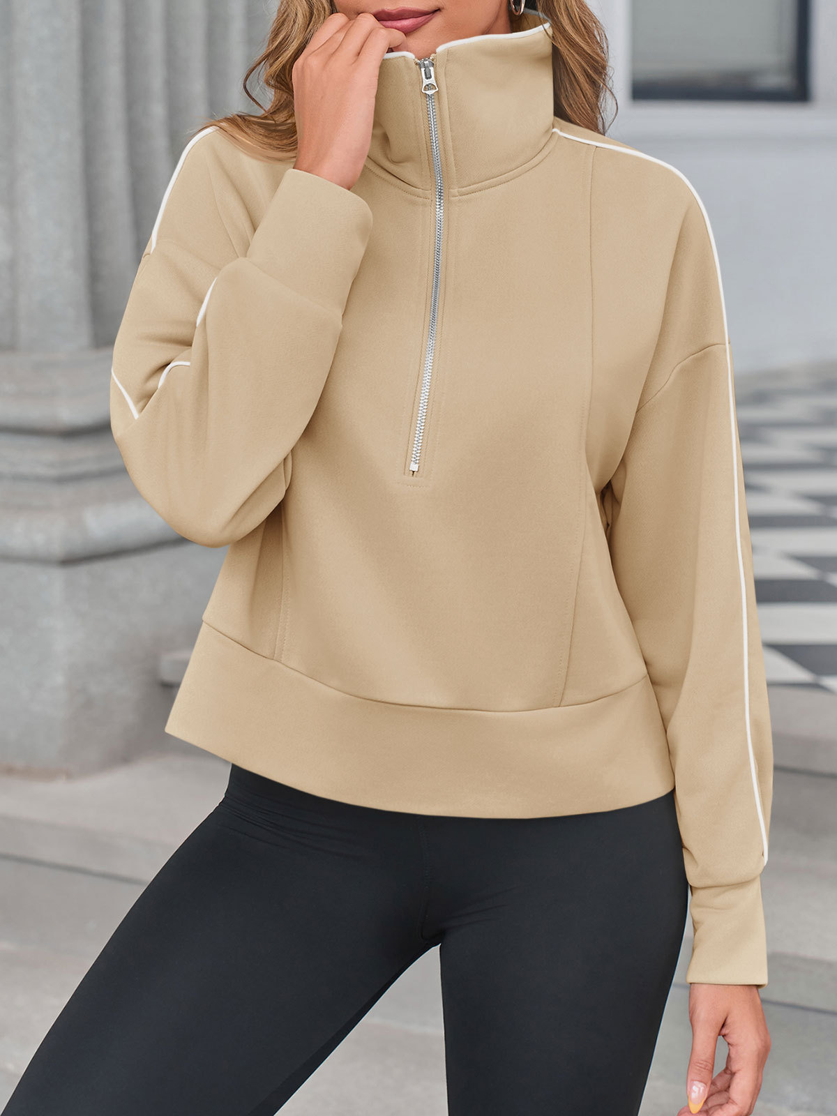 Casual Long Sleeve Half Zip Loose Fit Sweatshirt