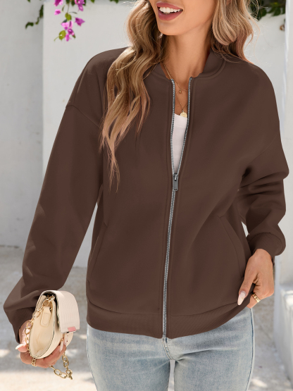Casual Long Sleeve Zip Up Sweatshirt Coats