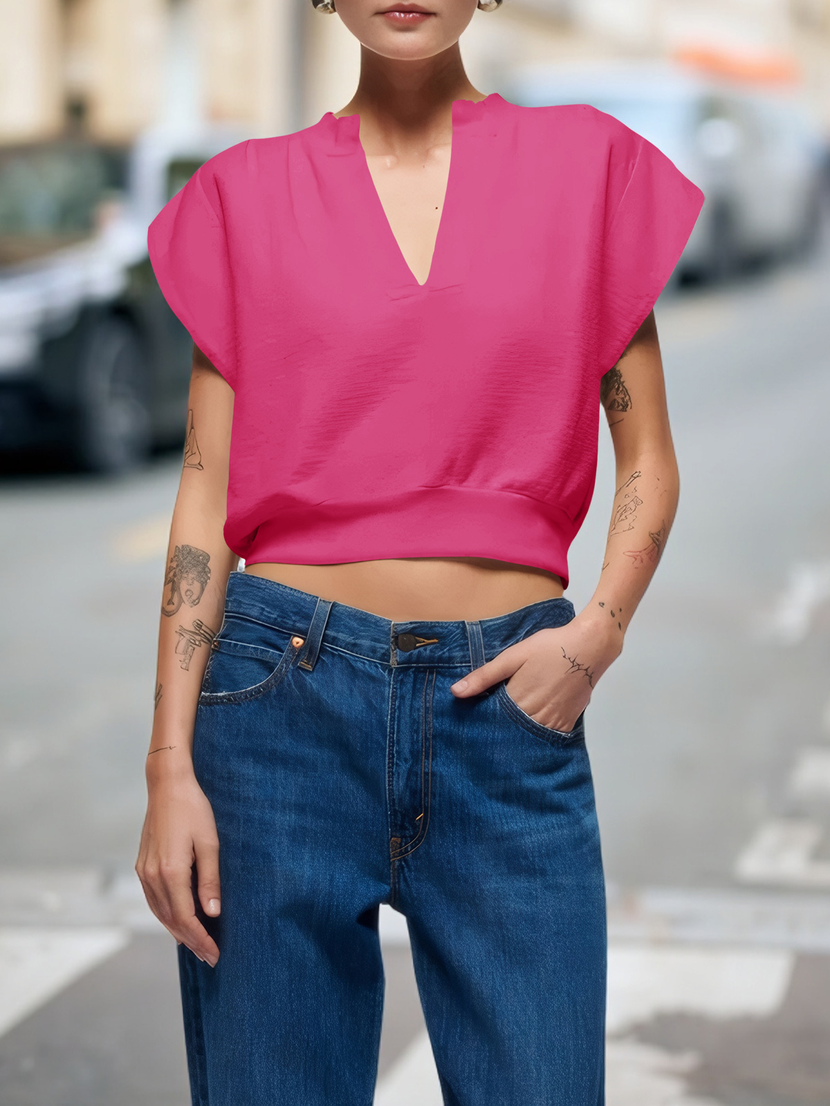 Cap Sleeve V Neck Sweatshirts