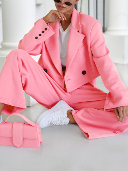 Women's Blazer Jackets Wide Leg Pant 2 Piece Sets