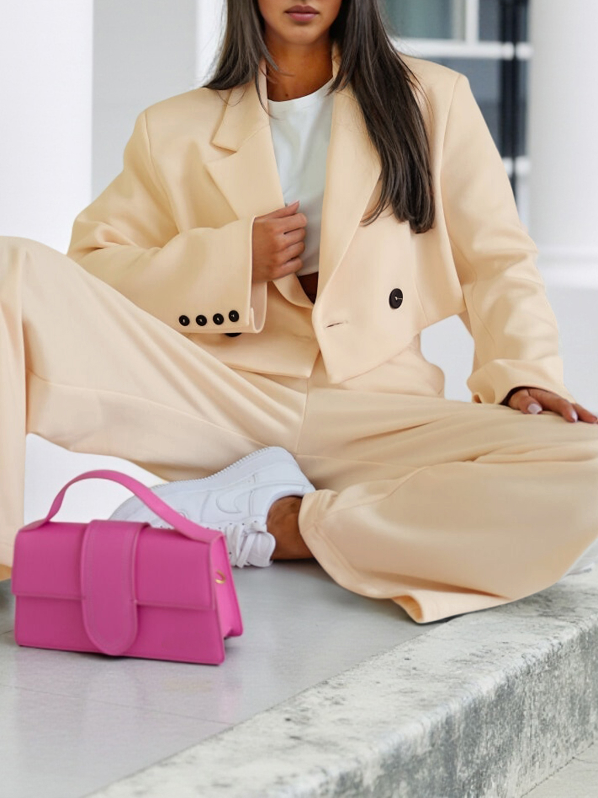 Women's Blazer Jackets Wide Leg Pant 2 Piece Sets