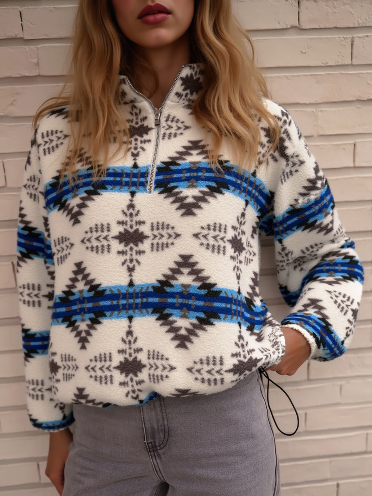 Print Fleece Quarter Zip Jackets