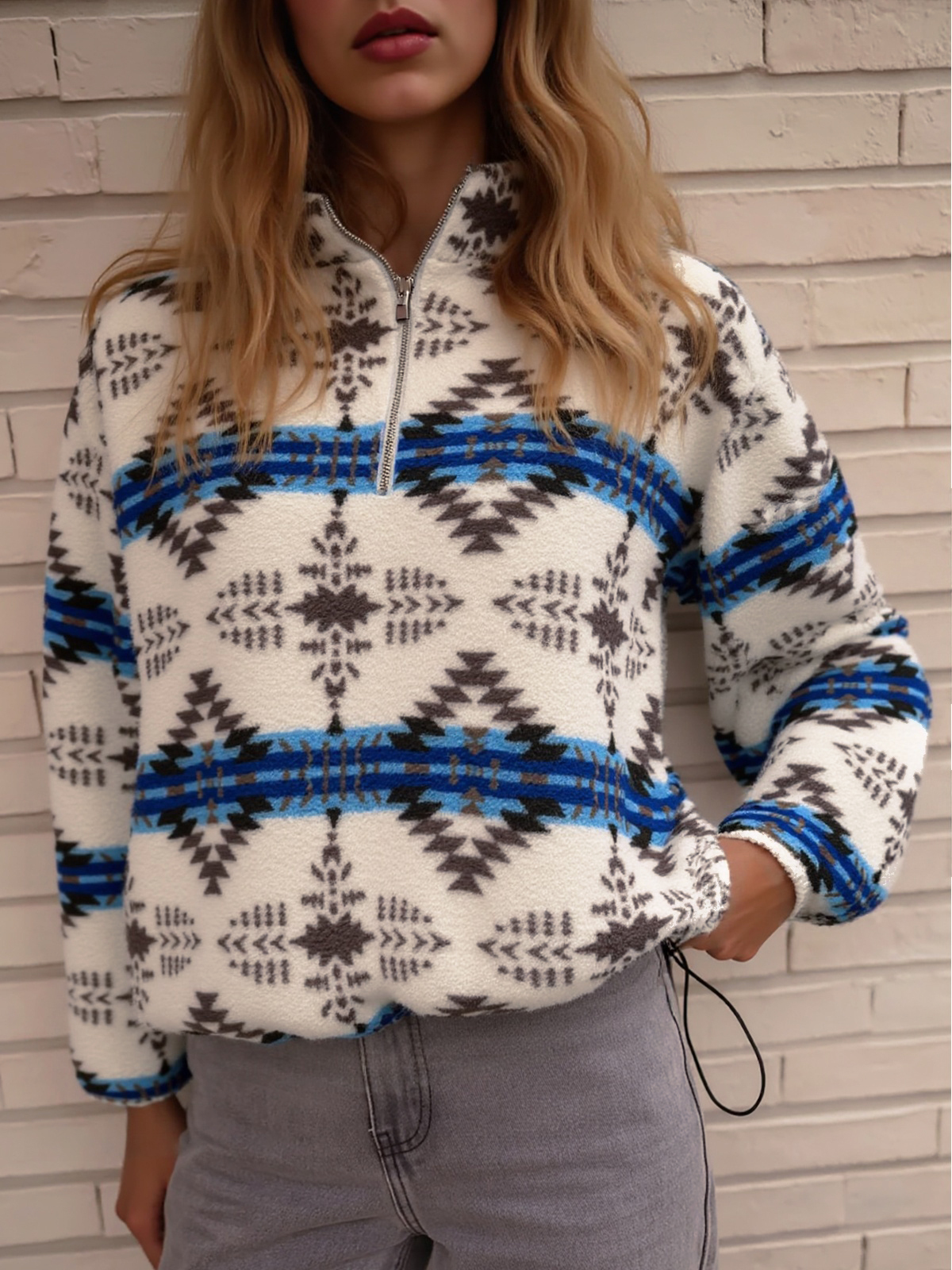 Print Fleece Quarter Zip Jackets