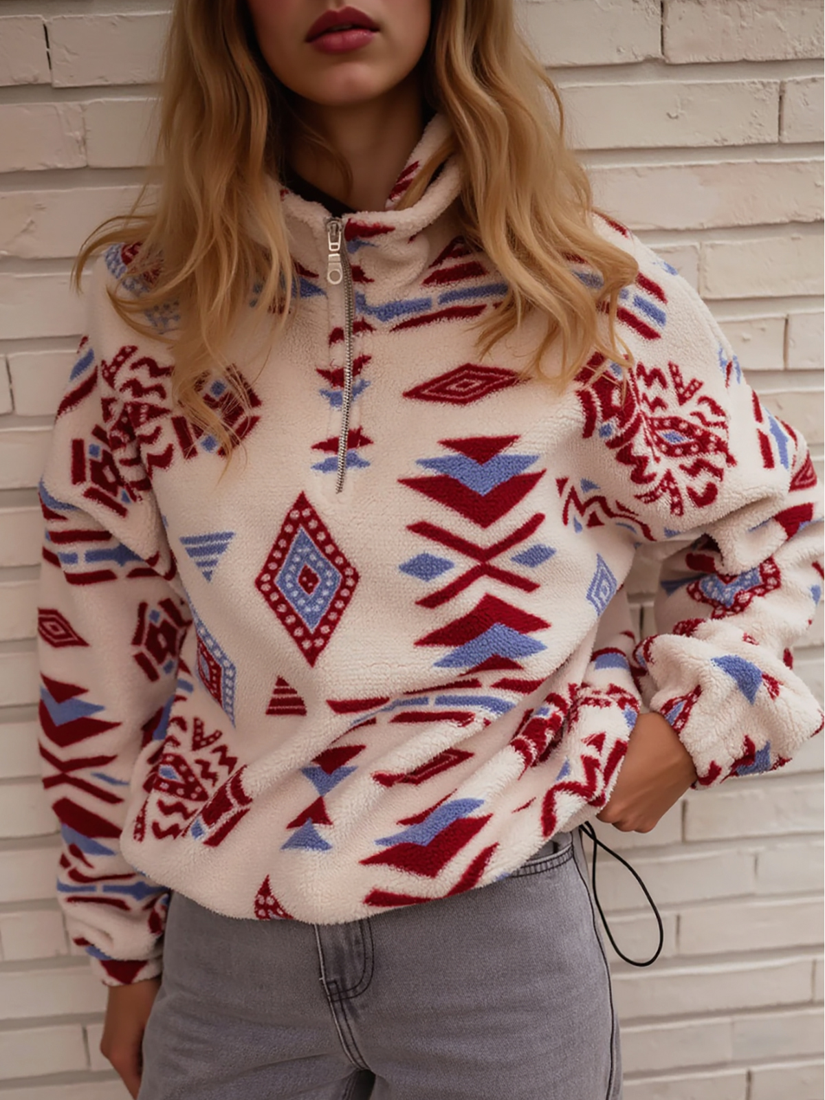 Print Fleece Quarter Zip Jackets