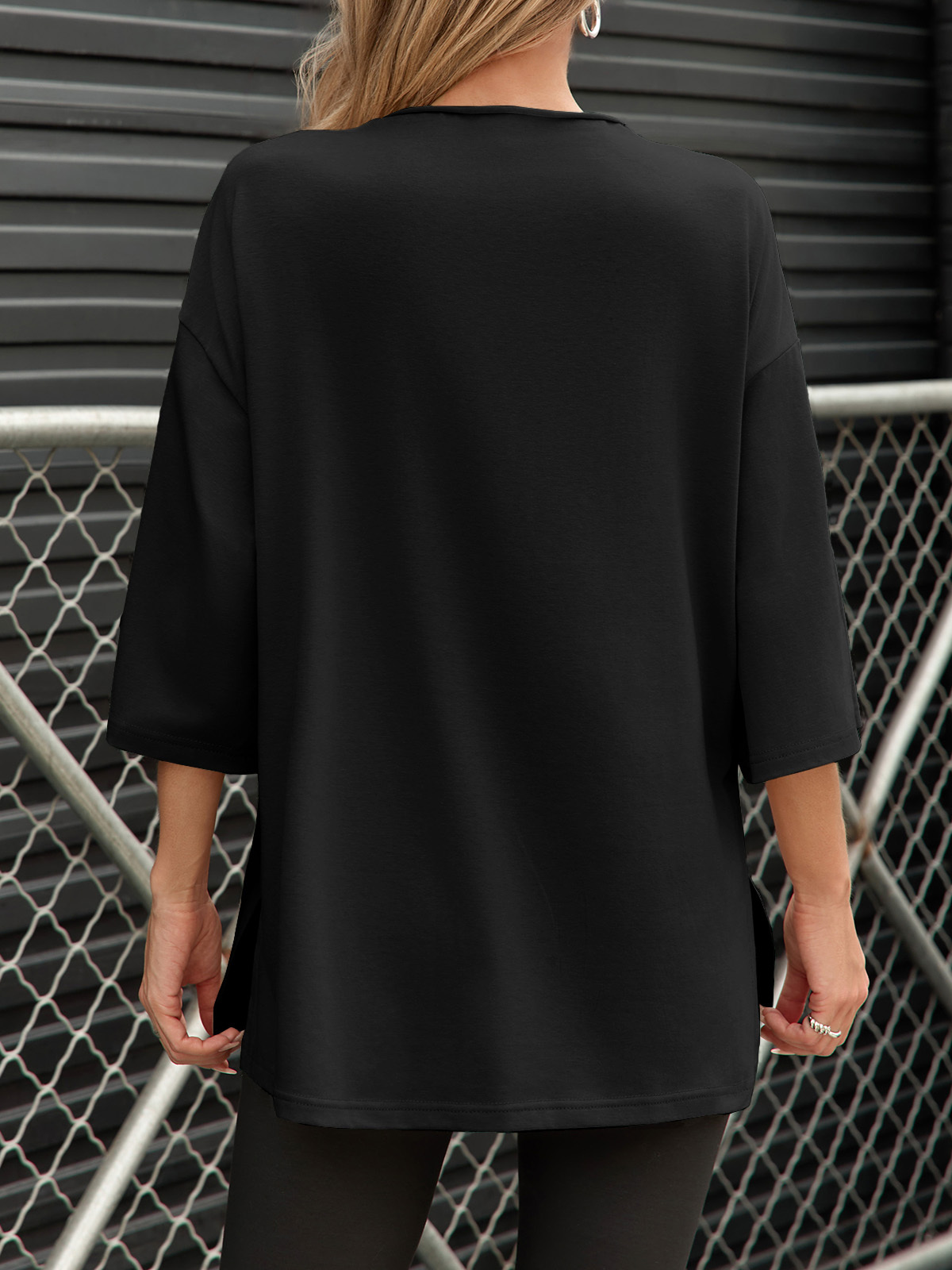 Casual Oversized 3/4 Sleeve Summer Loose Side Slit T Shirts