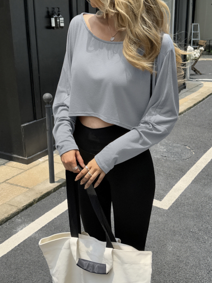 Off The Shoulder Batwing Long Sleeve Cropped Tops