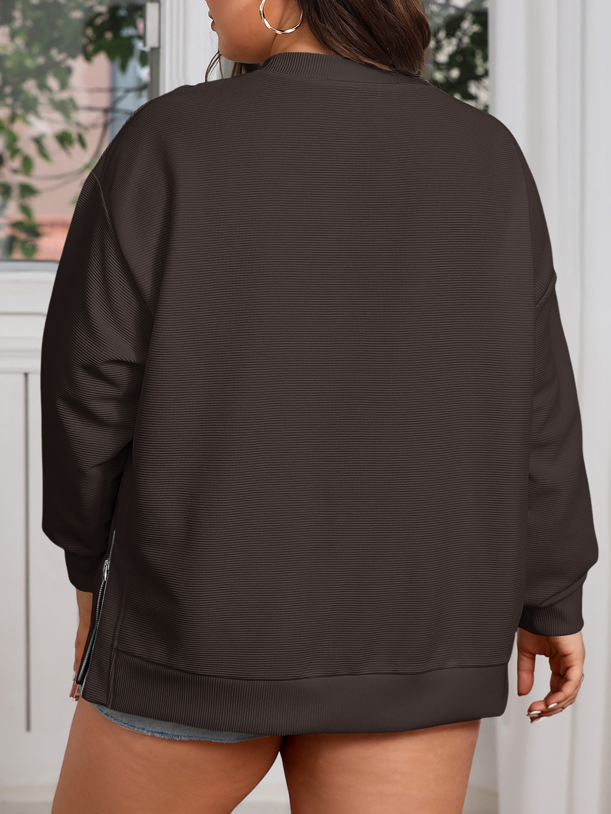 Plus Size Ribbed Knit Sweatshirt