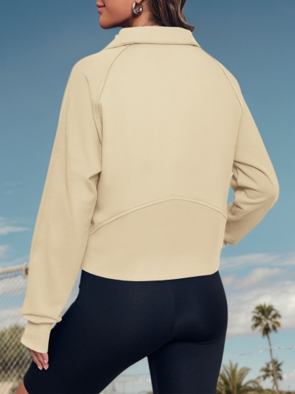Half Zipper Crop Sweatshirts