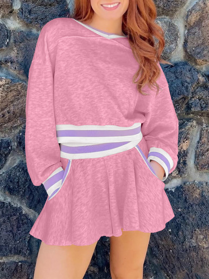 Womens Cropped Sweatshirt Loose Shorts Casual 2 Piece Lounge Sets