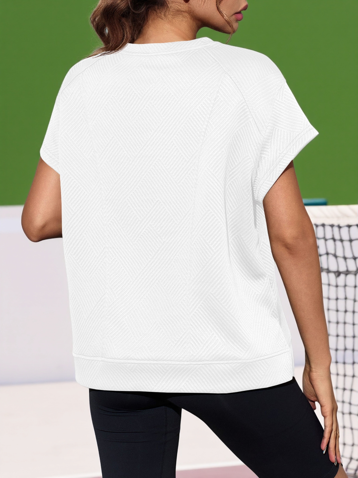 Textured Short Sleeve Active Oversized Sweatshirts