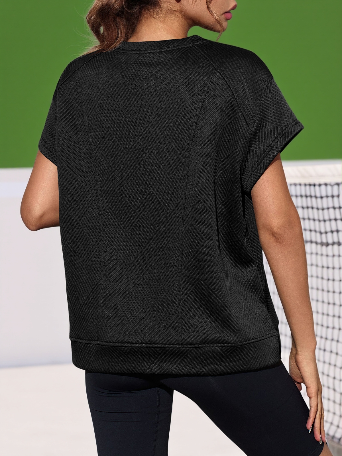 Textured Short Sleeve Active Oversized Sweatshirts