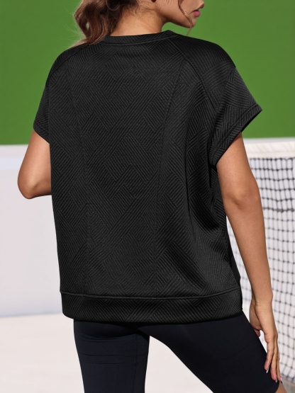 Textured Short Sleeve Active Oversized Sweatshirts
