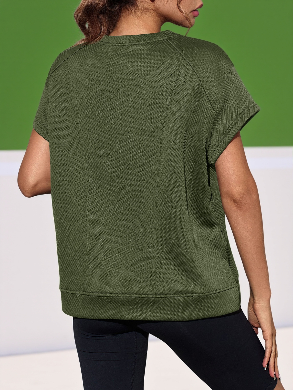 Textured Short Sleeve Active Oversized Sweatshirts