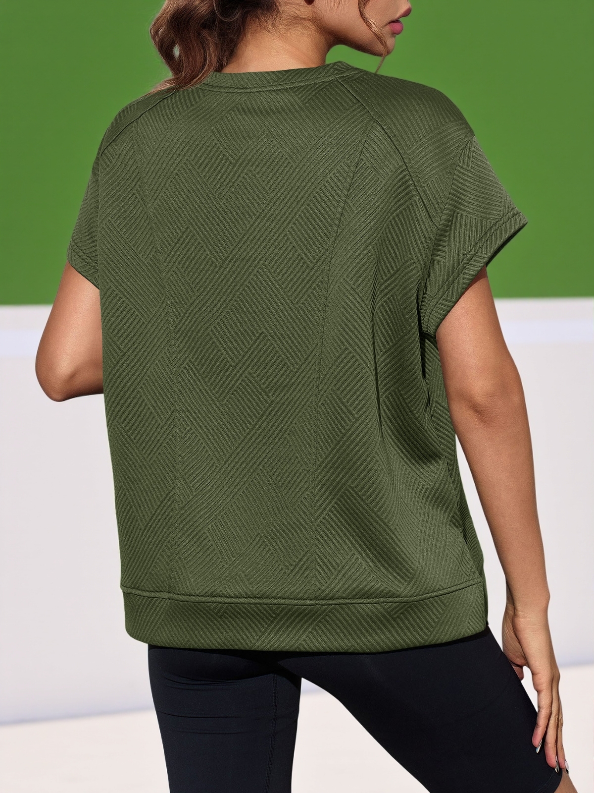 Textured Short Sleeve Active Oversized Sweatshirts