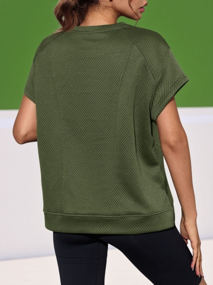 Textured Short Sleeve Active Oversized Sweatshirts